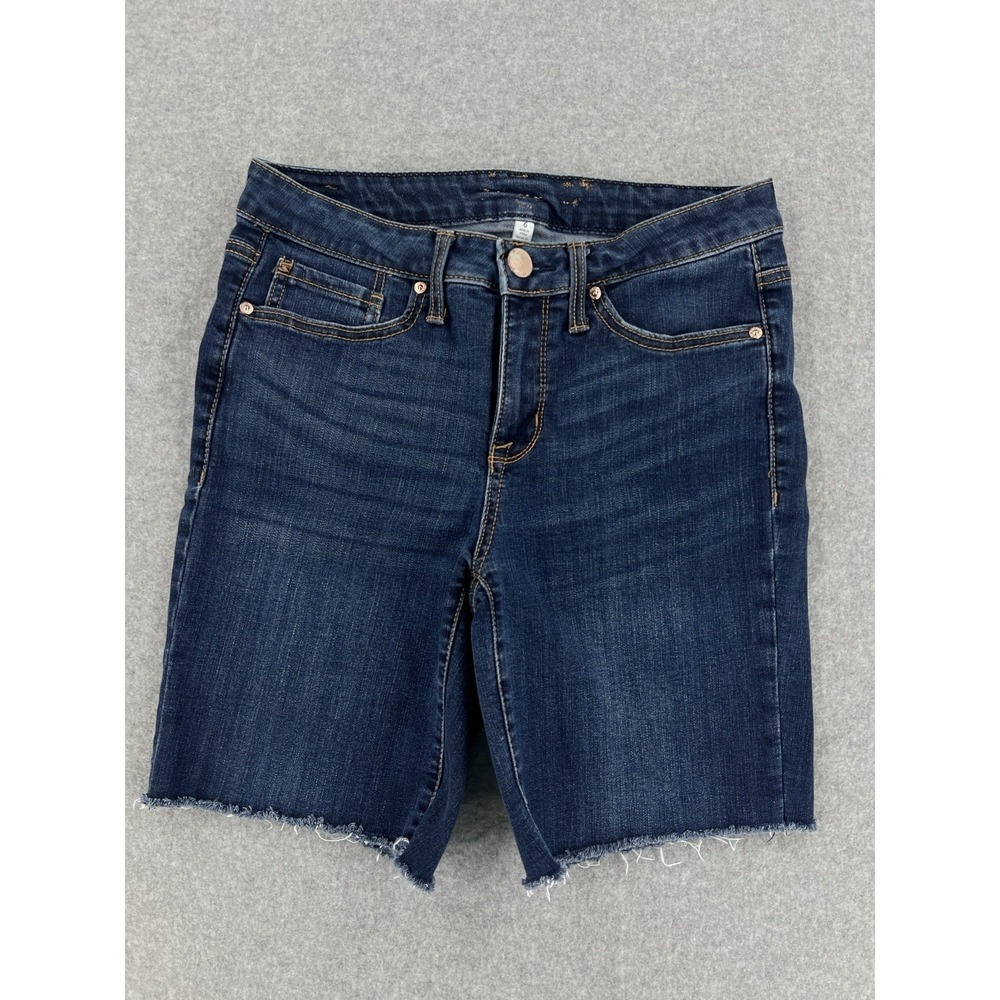 Seven7 Womens Denim Shorts Blue Stretch Raw Hem Mid Rise Casual Size‎ 6